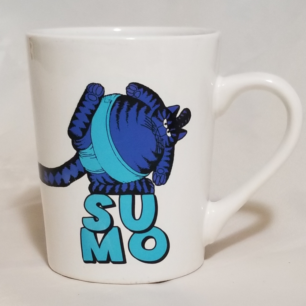 Sumo Cat Blue Stoneware Mug 14oz Royal Norfolk